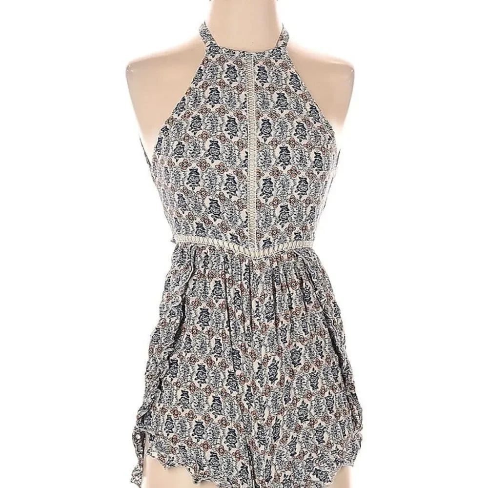 Seek the Label Beige Patterned Cutout Open Back Romper